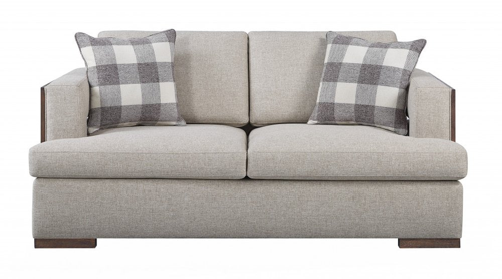 Beige and Brown Linen Loveseat - 72-inch