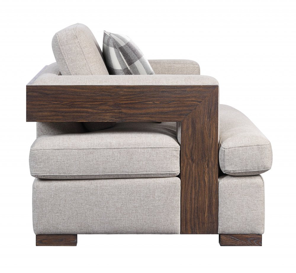 Beige and Brown Linen Loveseat - 72-inch