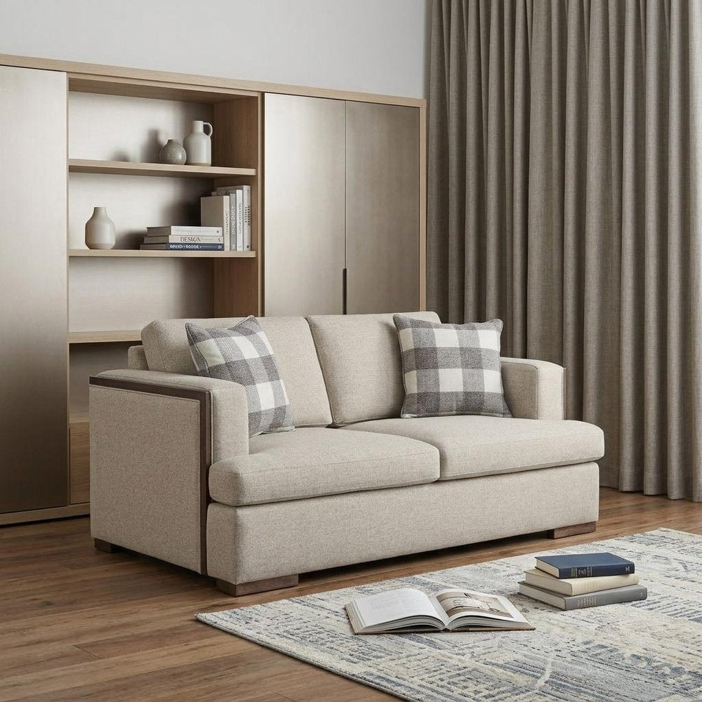 Beige and Brown Linen Loveseat - 72-inch
