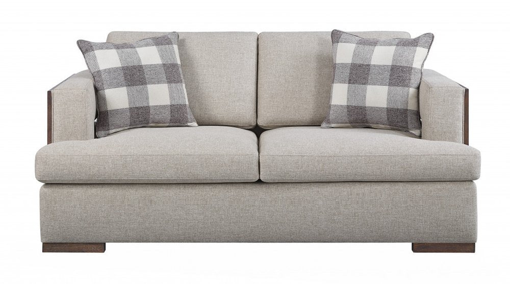 Beige and Brown Linen Loveseat - 72-inch