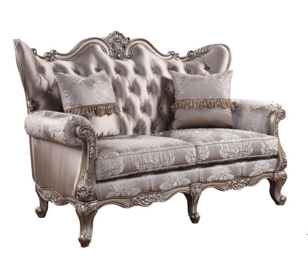 Pink and Platinum Silk Blend Loveseat and Toss Pillows - 68-inch