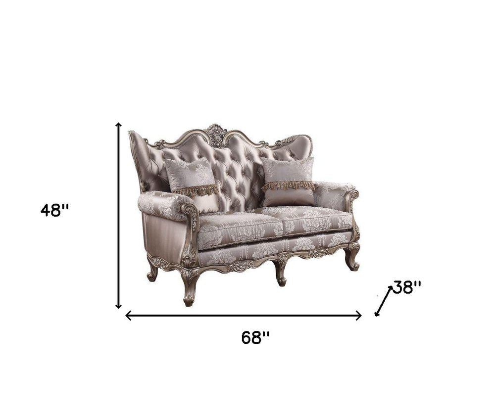 Pink and Platinum Silk Blend Loveseat and Toss Pillows - 68-inch