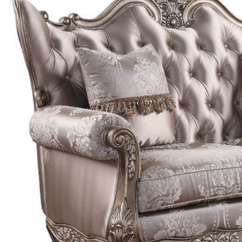 Pink and Platinum Silk Blend Loveseat and Toss Pillows - 68-inch