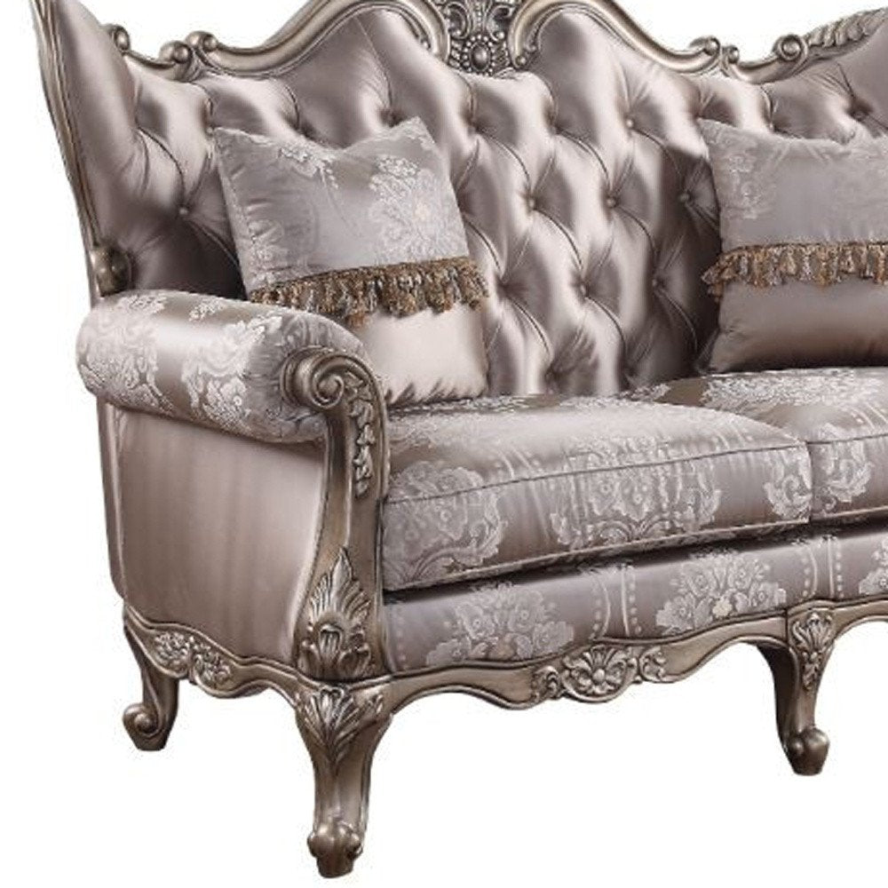 Pink and Platinum Silk Blend Loveseat and Toss Pillows - 68-inch