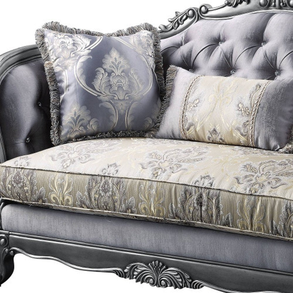 Gray and Platinum Silk Blend Loveseat and Toss Pillows - 65-inch