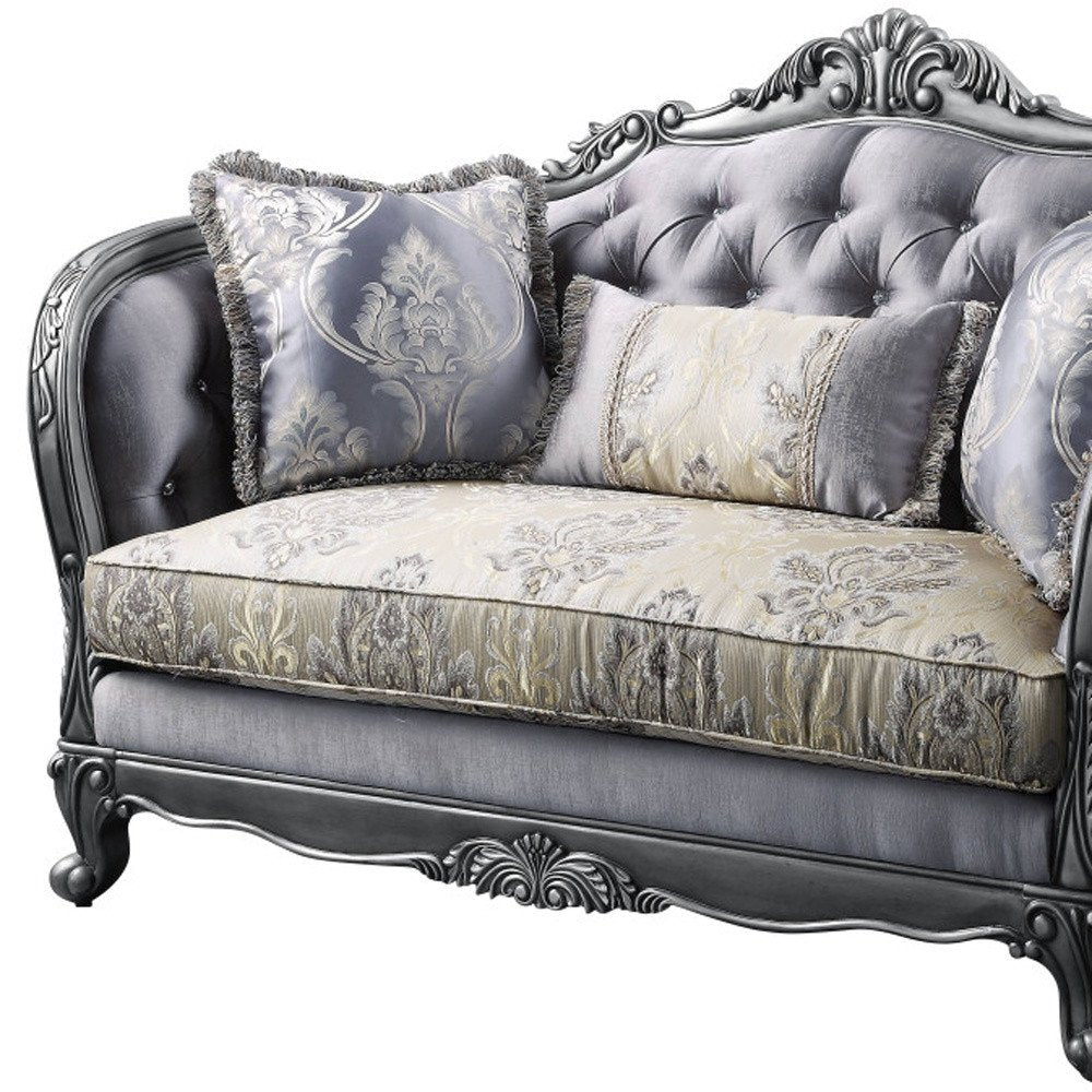 Gray and Platinum Silk Blend Loveseat and Toss Pillows - 65-inch