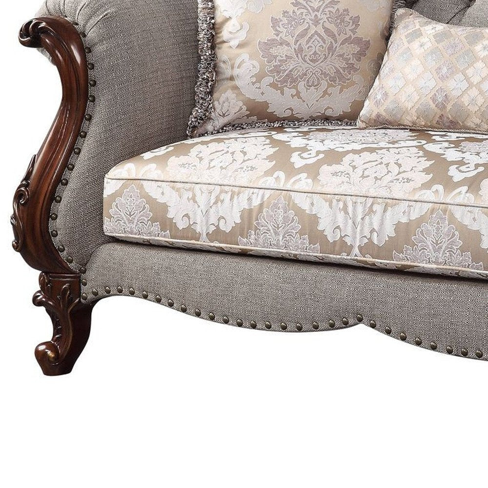 Beige and Dark Brown Linen Loveseat and Toss Pillows - 72-inch