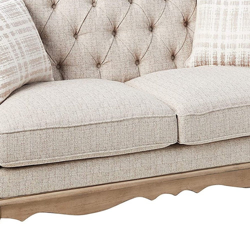 Beige and Brown Linen Loveseat and Toss Pillows - 62-inch