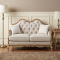 Beige and Brown Linen Loveseat and Toss Pillows - 62-inch