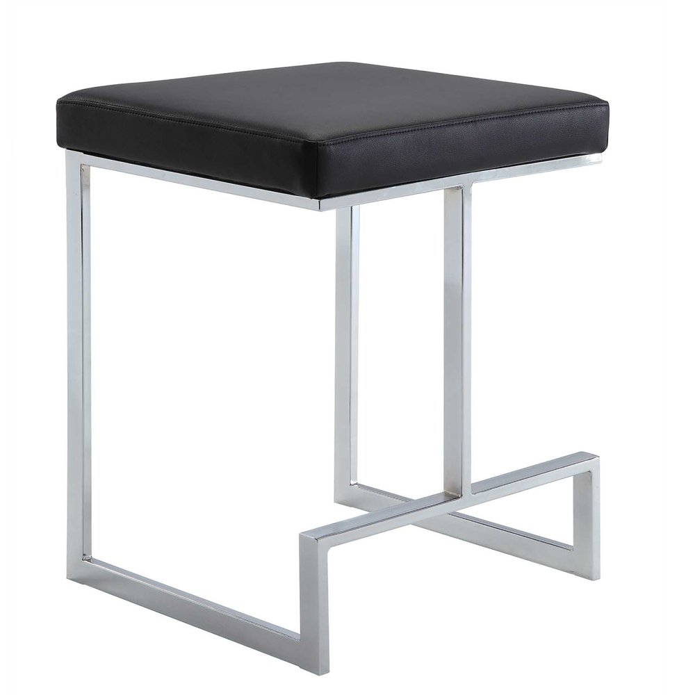 Black and Silver Faux Leather and Steel Backless Counter Height Bar Chair