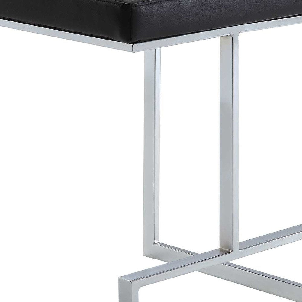 Black and Silver Faux Leather and Steel Backless Counter Height Bar Chair