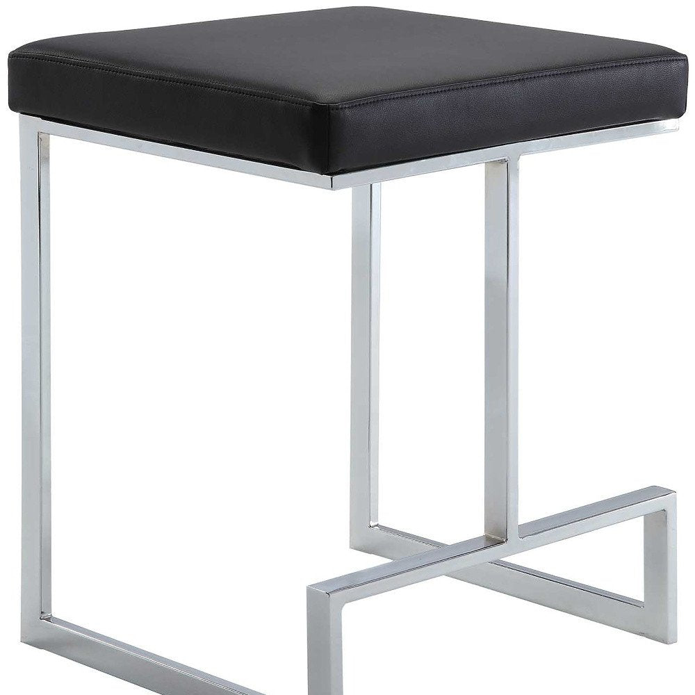 Black and Silver Faux Leather and Steel Backless Counter Height Bar Chair