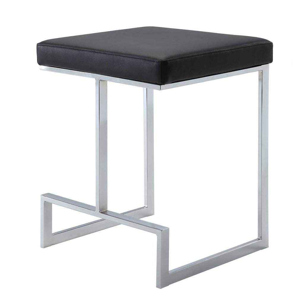 Black and Silver Faux Leather and Steel Backless Counter Height Bar Chair
