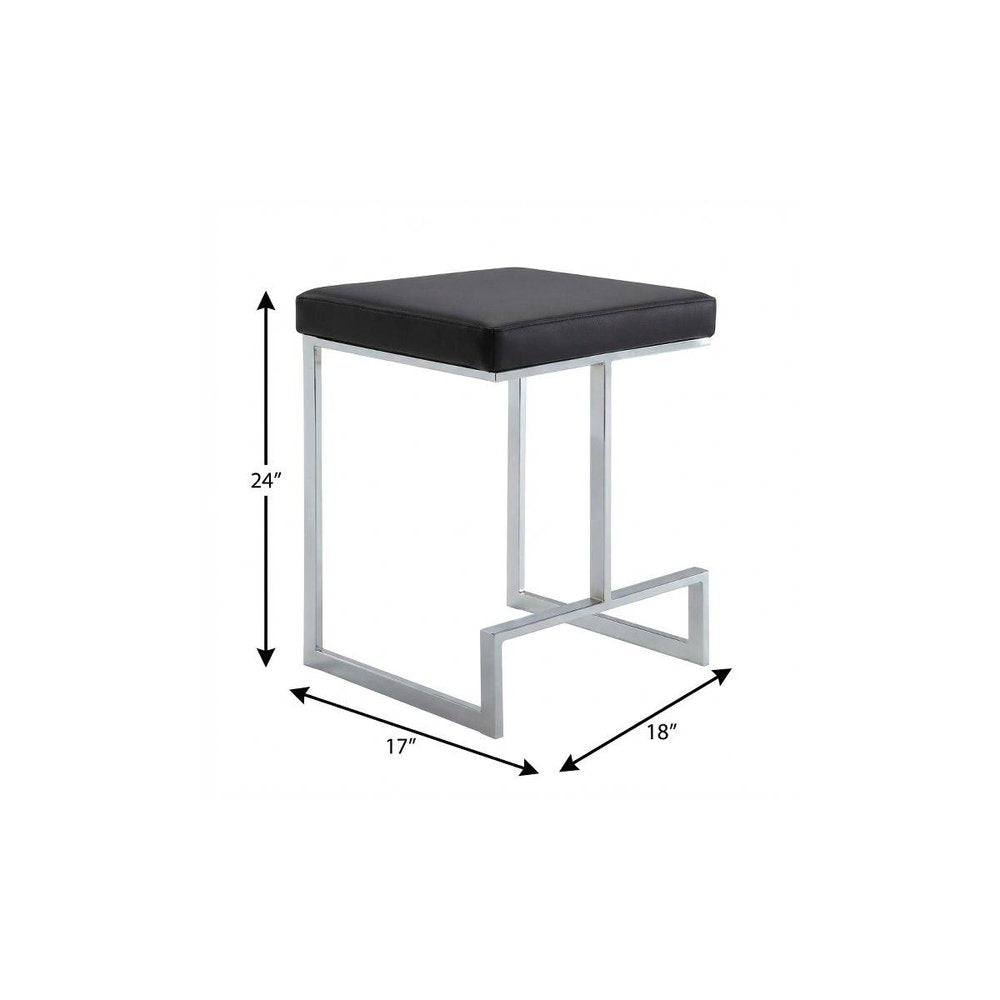 Black and Silver Faux Leather and Steel Backless Counter Height Bar Chair