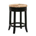 Natural and Black Rush and Solid Wood Backless Counter Height Swivel Bar Chair