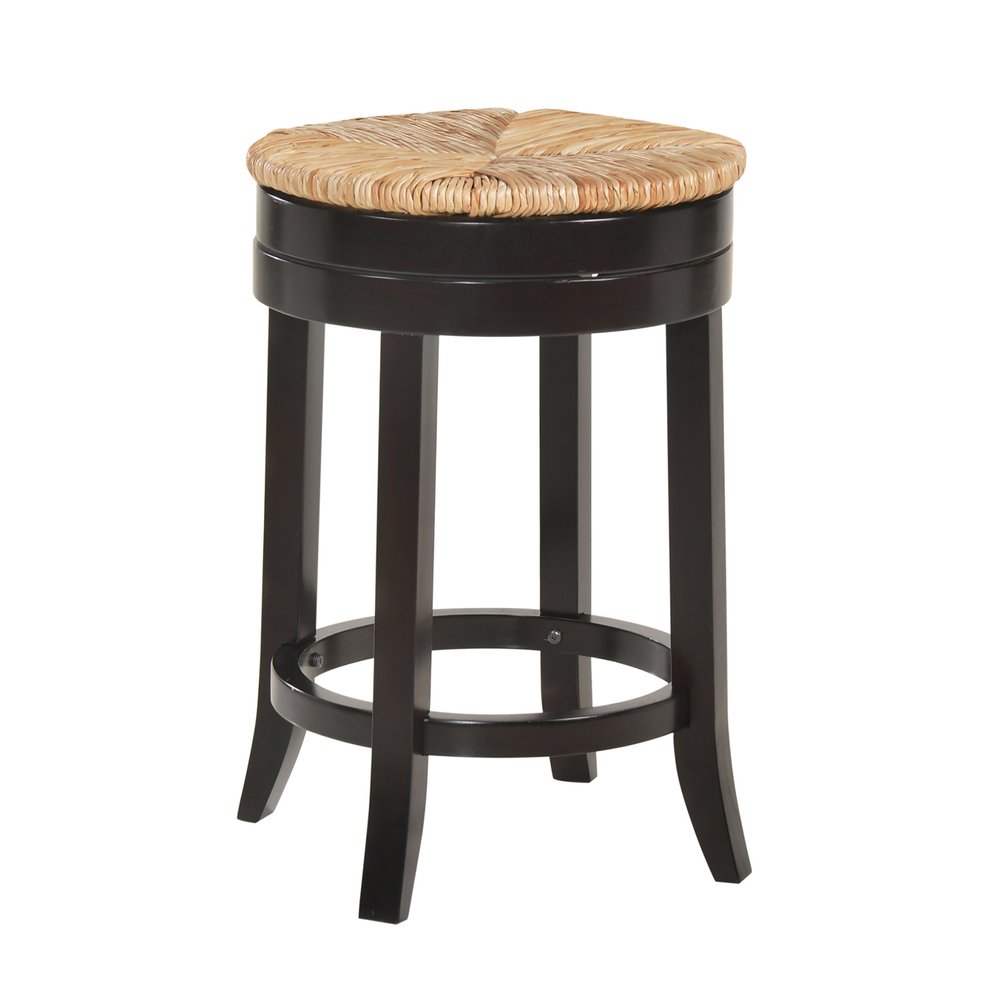 Natural and Espresso Rush and Solid Wood Backless Counter Height Swivel Bar Chair