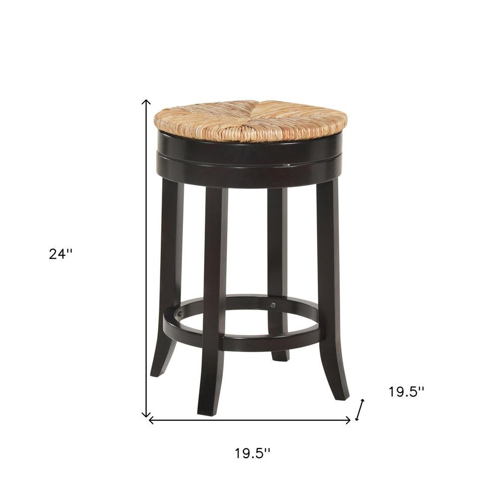 Natural and Espresso Rush and Solid Wood Backless Counter Height Swivel Bar Chair