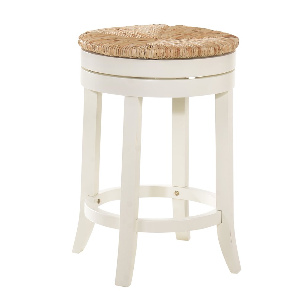 Natural and Antiqued White Solid Wood Swivel Backless Counter Height Bar Chair