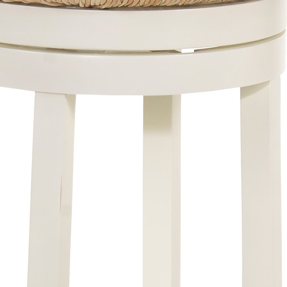 Natural and Antiqued White Solid Wood Swivel Backless Counter Height Bar Chair