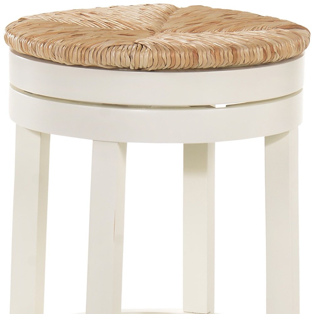 Natural and Antiqued White Solid Wood Swivel Backless Counter Height Bar Chair