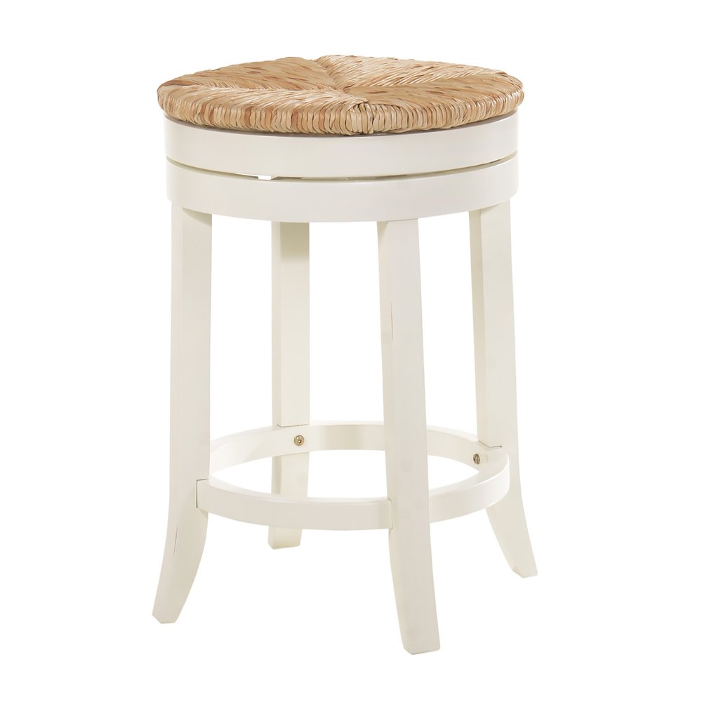Natural and Antiqued White Solid Wood Swivel Backless Counter Height Bar Chair