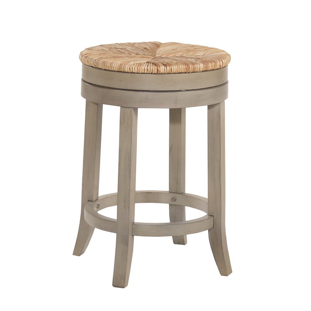 Natural and Gray Rush and Solid Wood Backless Counter Height Swivel Bar Chair