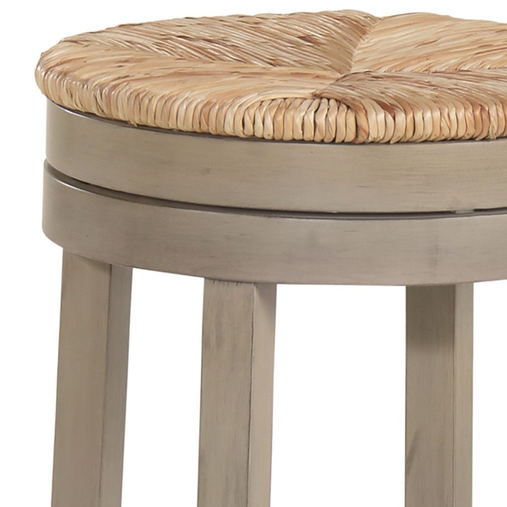 Natural and Gray Rush and Solid Wood Backless Counter Height Swivel Bar Chair