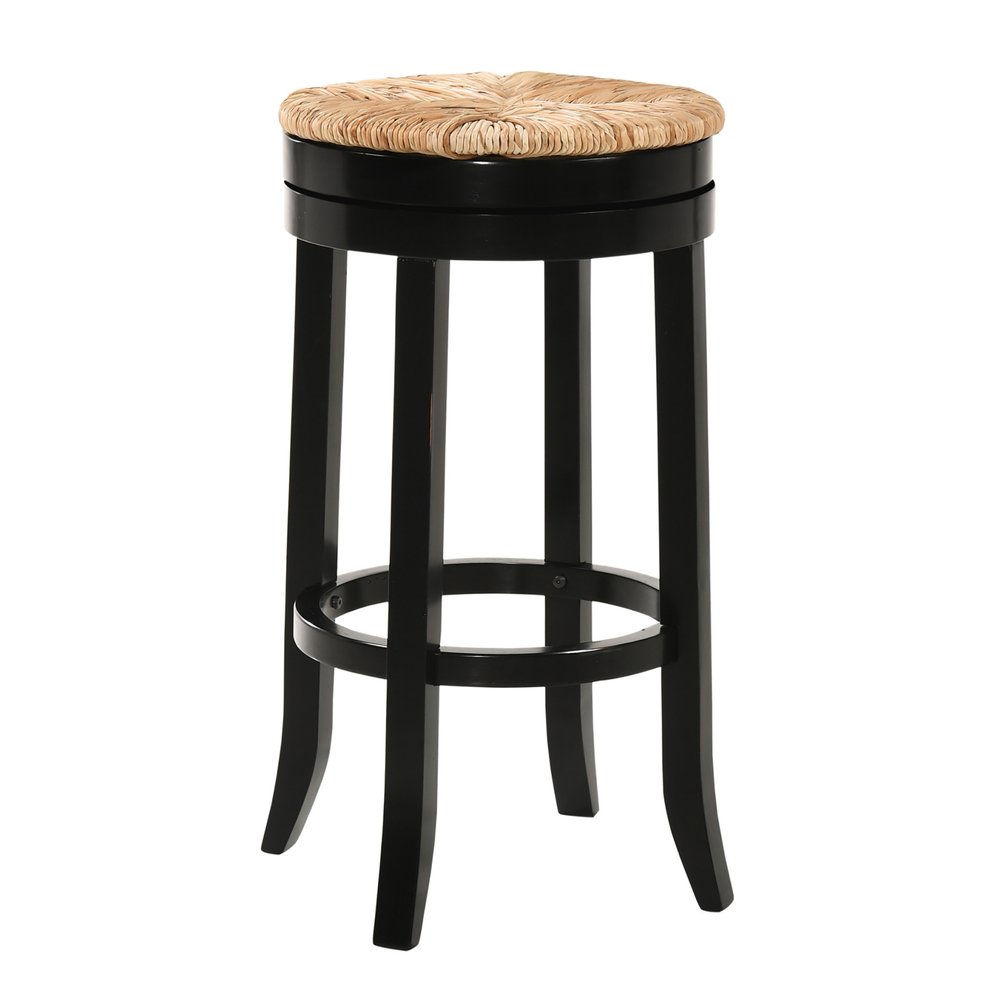 Natural and Black Solid Wood Swivel Backless Bar Height Bar Chair
