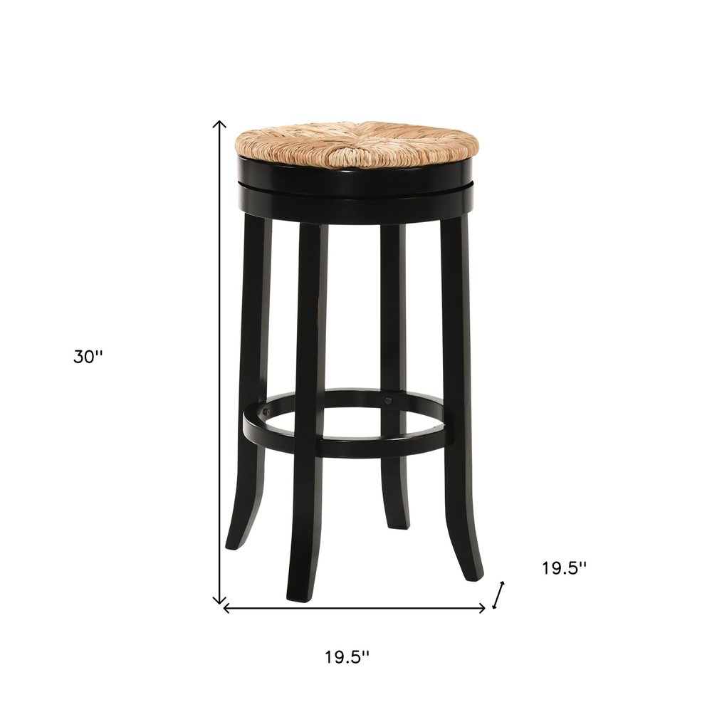 Natural and Black Solid Wood Swivel Backless Bar Height Bar Chair