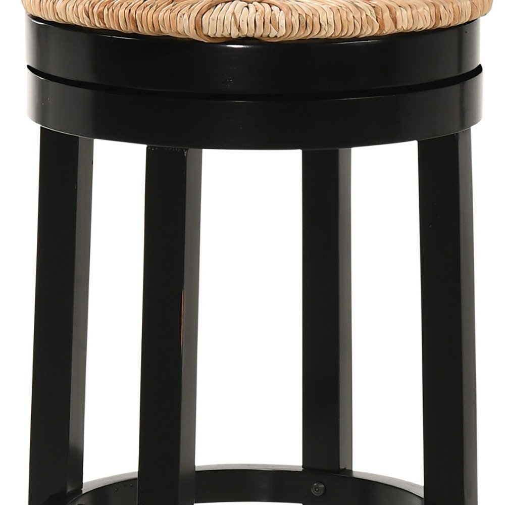 Natural and Black Solid Wood Swivel Backless Bar Height Bar Chair