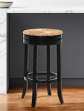 Natural and Black Solid Wood Swivel Backless Bar Height Bar Chair