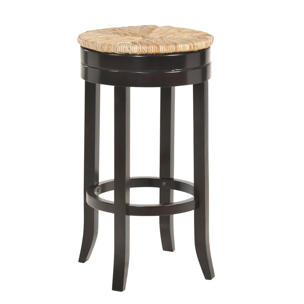 Natural and Espresso Rush and Solid Wood Backless Bar Height Swivel Bar Chair