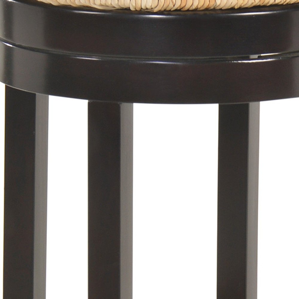Natural and Espresso Rush and Solid Wood Backless Bar Height Swivel Bar Chair