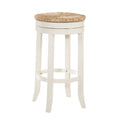 Natural and Antiqued White Solid Wood Swivel Backless Bar Height Bar Chair
