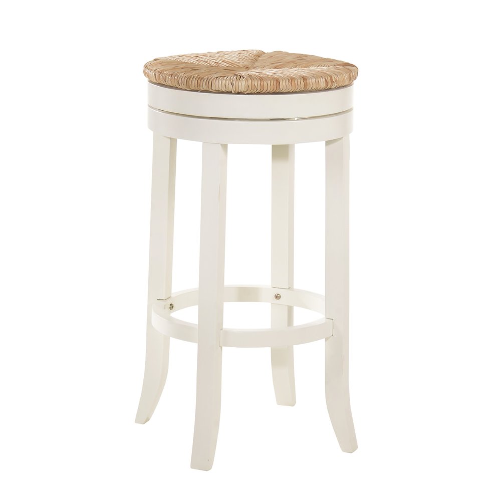 Natural and Antiqued White Solid Wood Swivel Backless Bar Height Bar Chair
