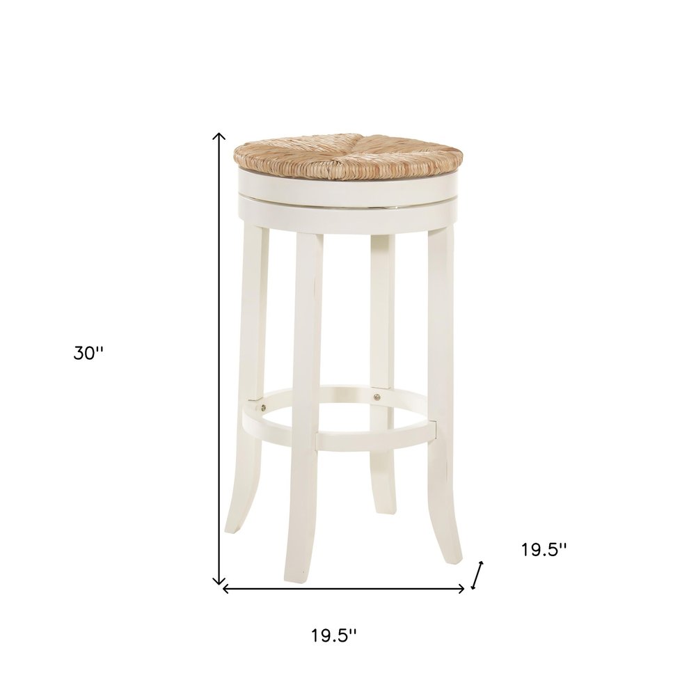 Natural and Antiqued White Solid Wood Swivel Backless Bar Height Bar Chair