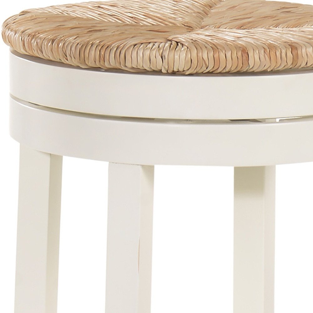 Natural and Antiqued White Solid Wood Swivel Backless Bar Height Bar Chair