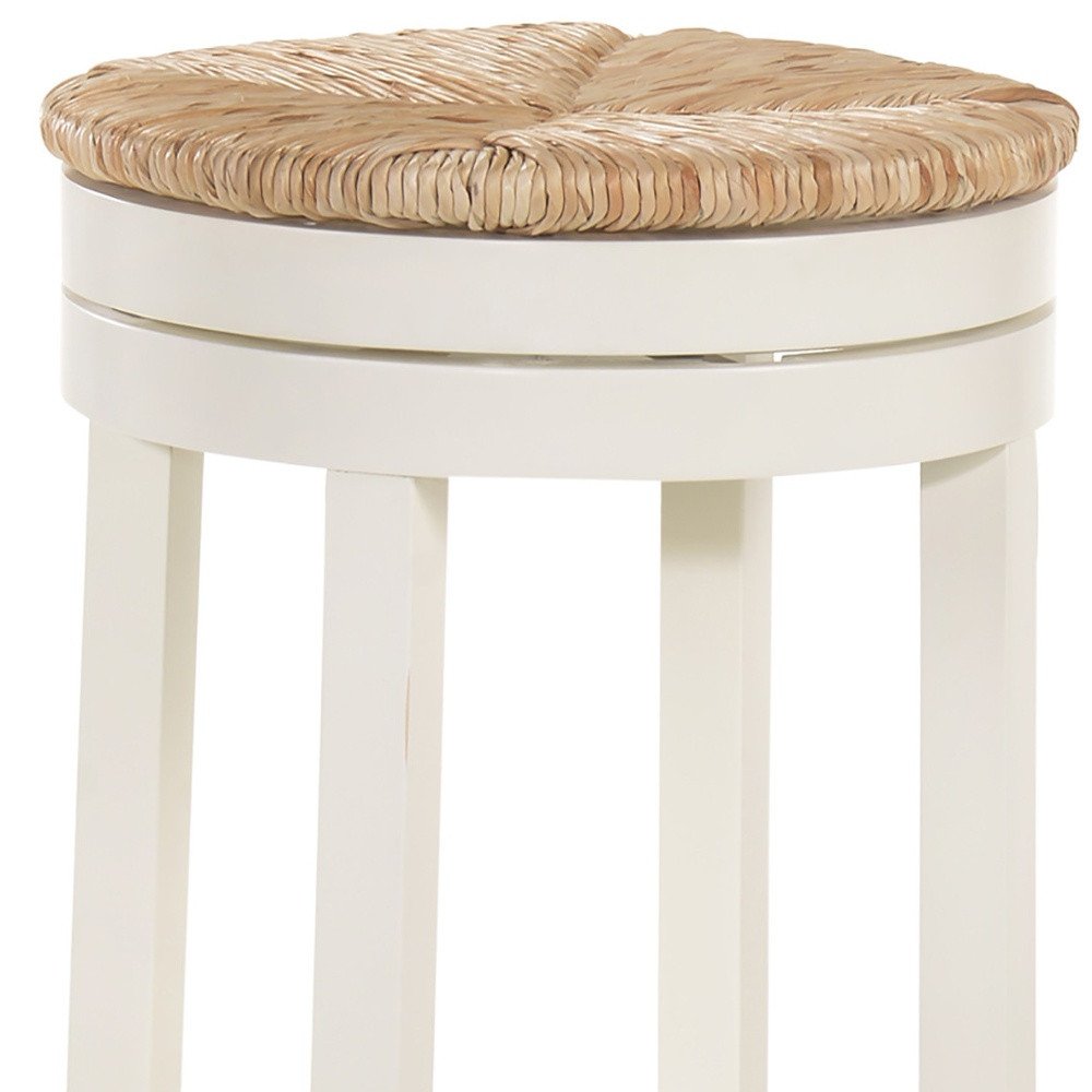 Natural and Antiqued White Solid Wood Swivel Backless Bar Height Bar Chair