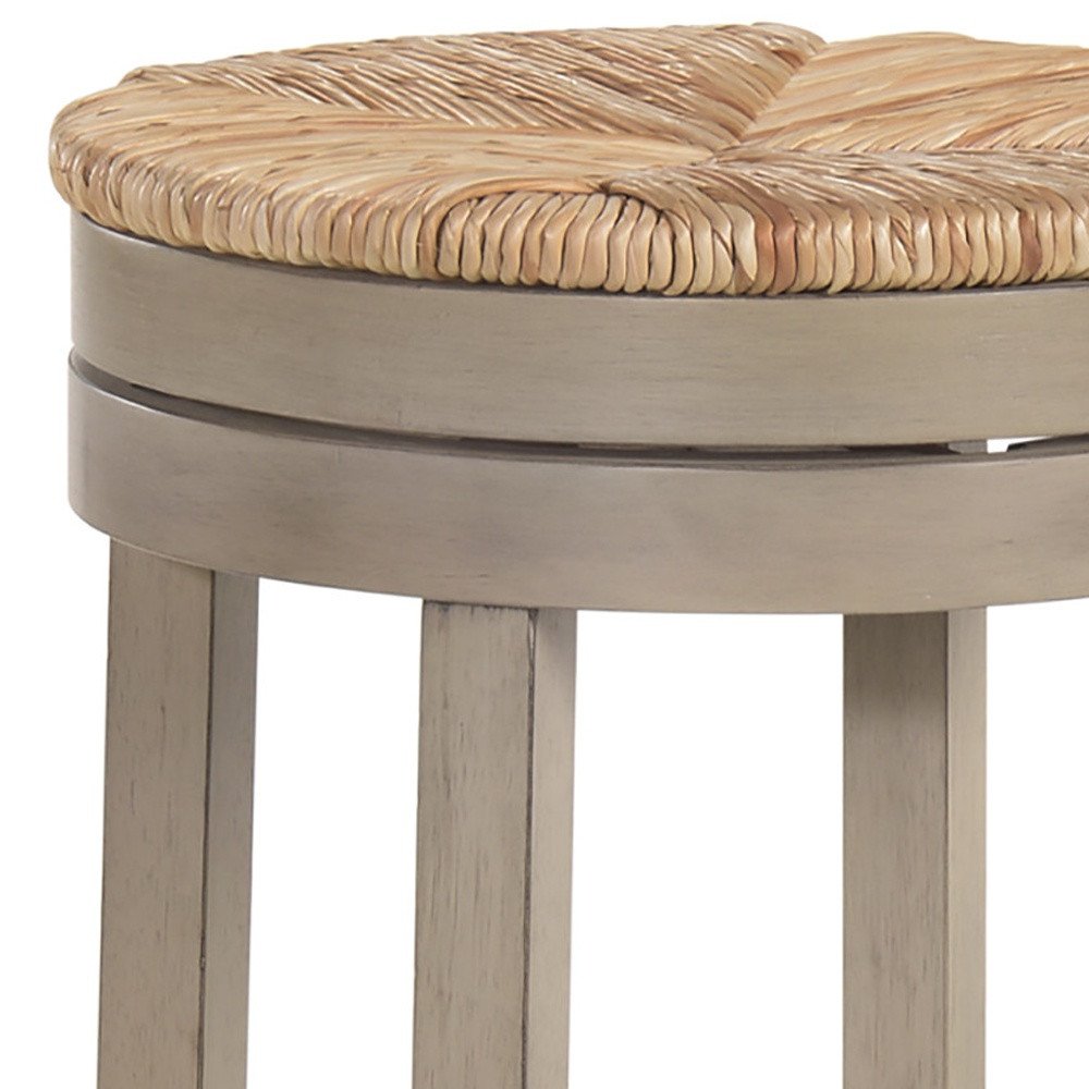 Natural and Gray Solid Wood Swivel Backless Bar Height Bar Chair