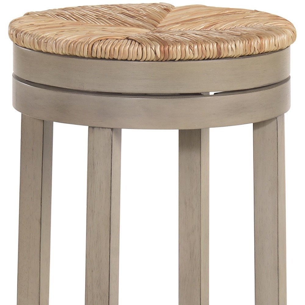 Natural and Gray Solid Wood Swivel Backless Bar Height Bar Chair