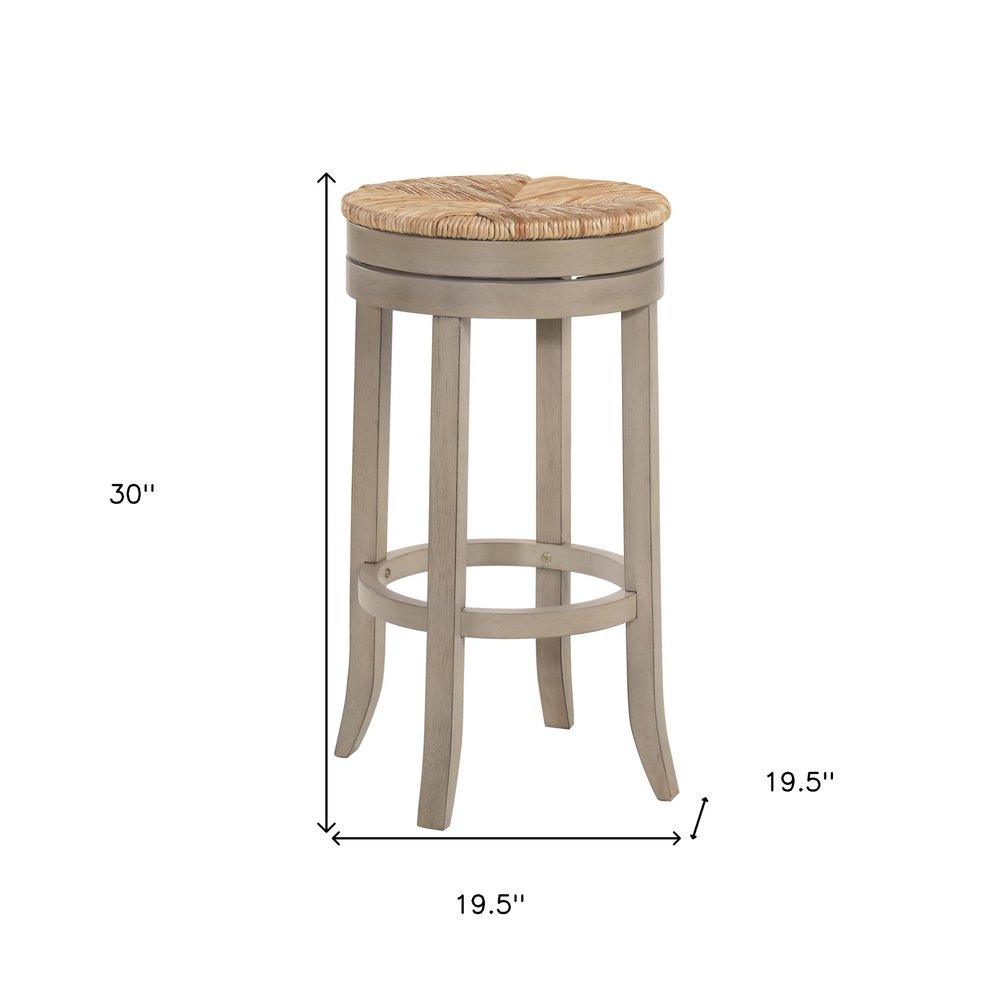 Natural and Gray Solid Wood Swivel Backless Bar Height Bar Chair