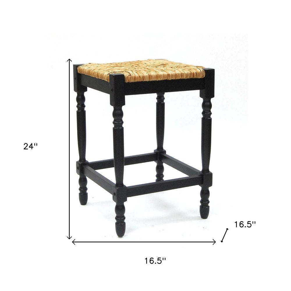 Natural and Black Solid Wood Backless Counter Height Bar Chair