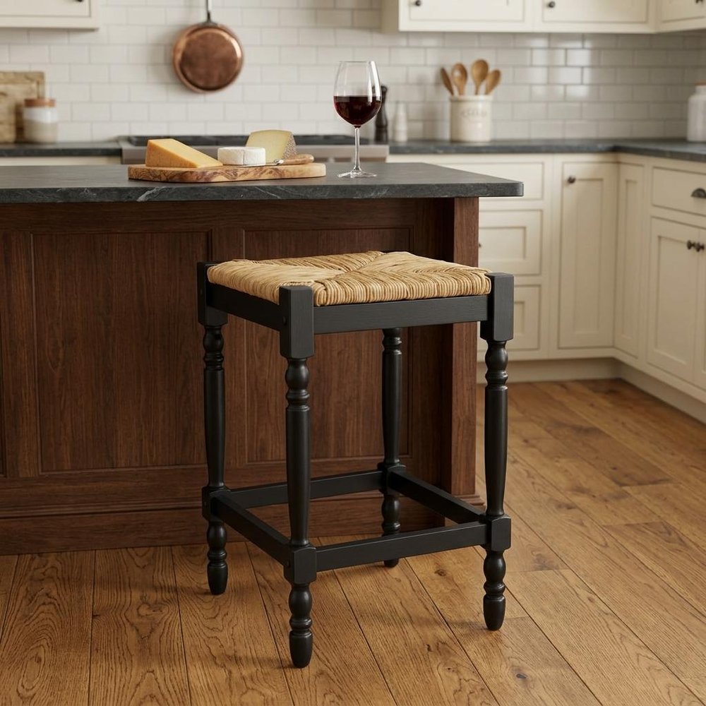Natural and Black Solid Wood Backless Counter Height Bar Chair