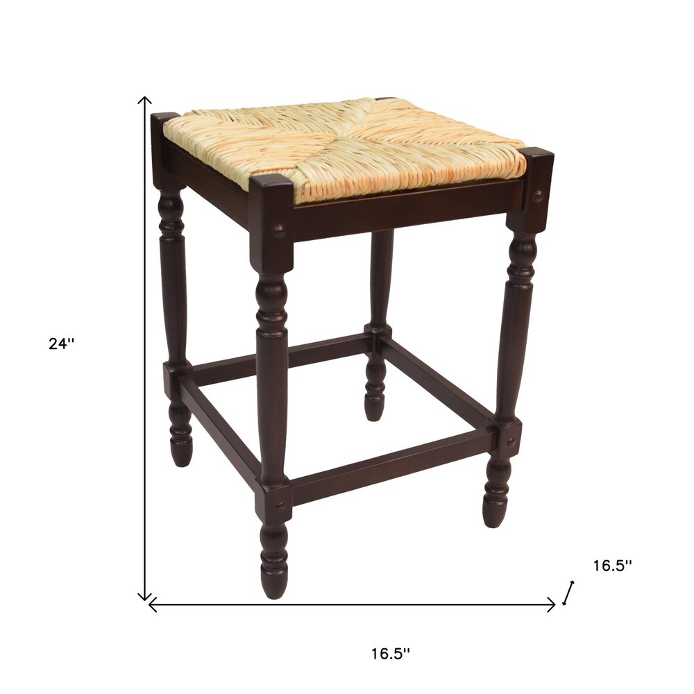Natural and Espresso Solid Wood Backless Counter Height Bar Chair