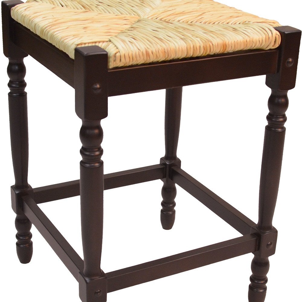 Natural and Espresso Solid Wood Backless Counter Height Bar Chair