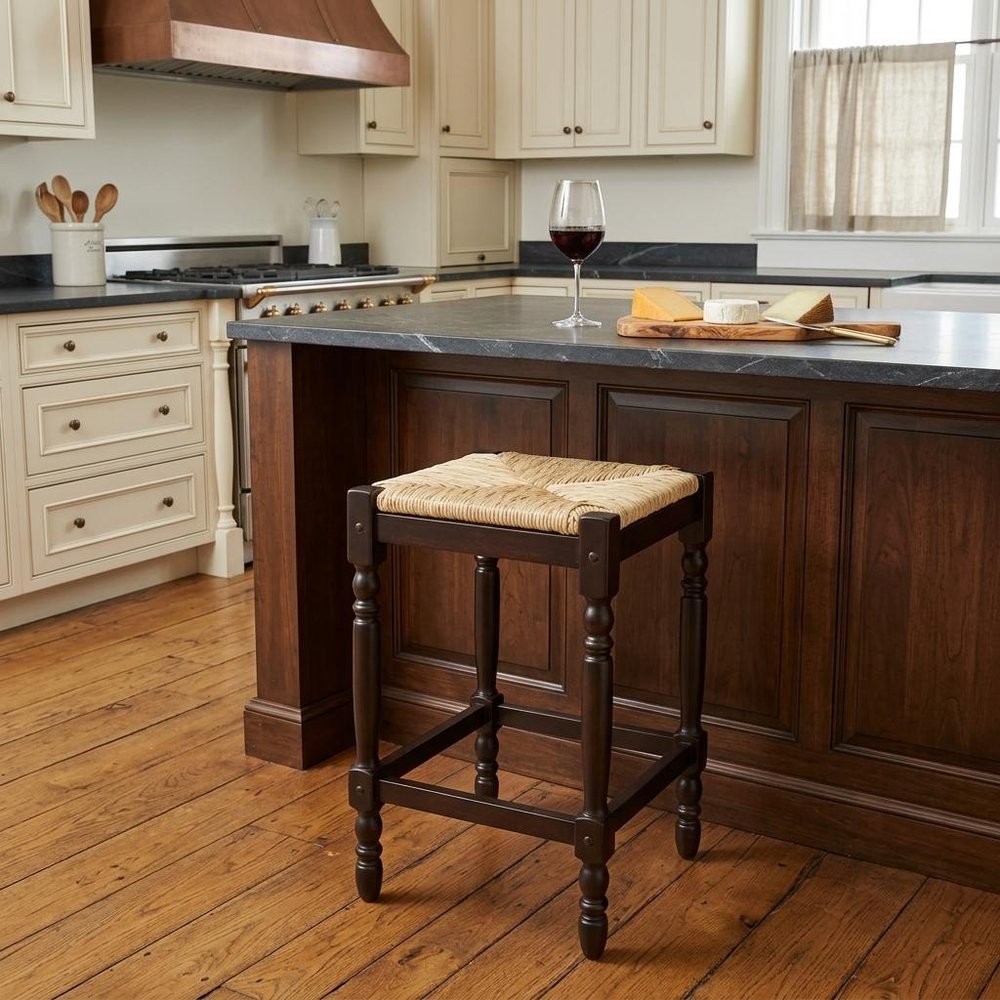 Natural and Espresso Solid Wood Backless Counter Height Bar Chair