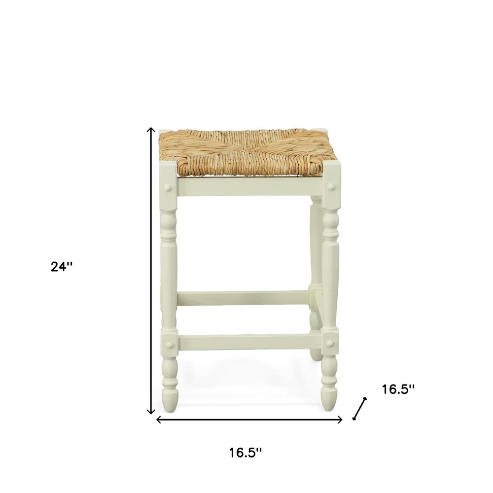 Natural and Antiqued White Solid Wood Backless Counter Height Bar Chair