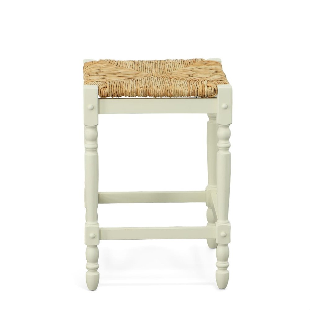 Natural and Antiqued White Solid Wood Backless Counter Height Bar Chair