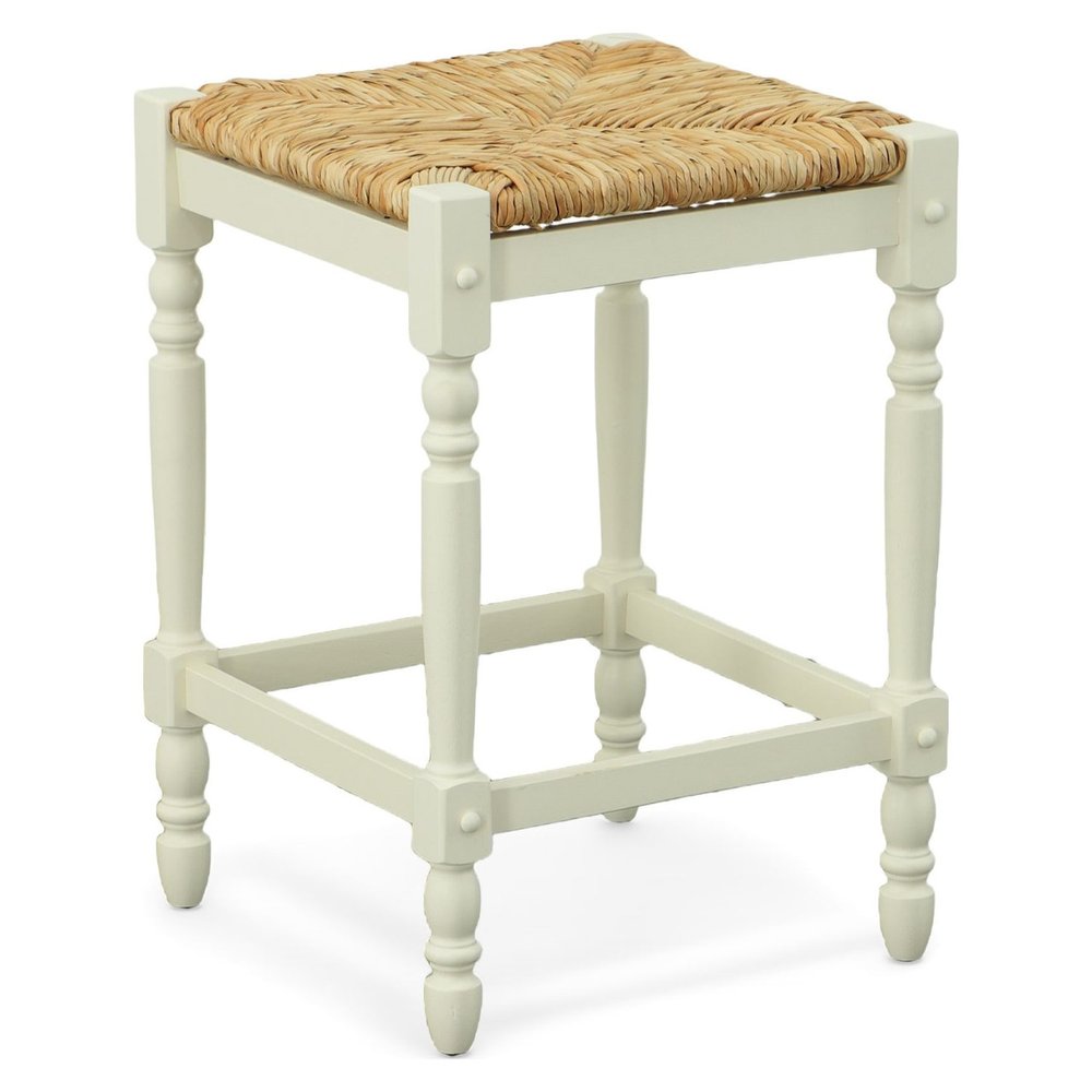 Natural and Antiqued White Solid Wood Backless Counter Height Bar Chair