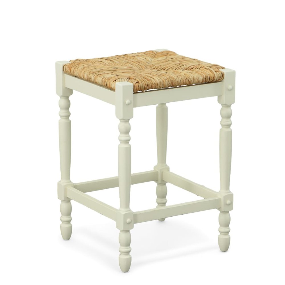 Natural and Antiqued White Solid Wood Backless Counter Height Bar Chair